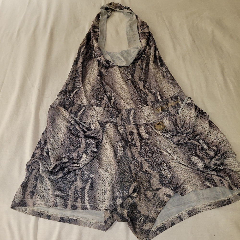 Grey snakeskin halter top romper w/ pockets